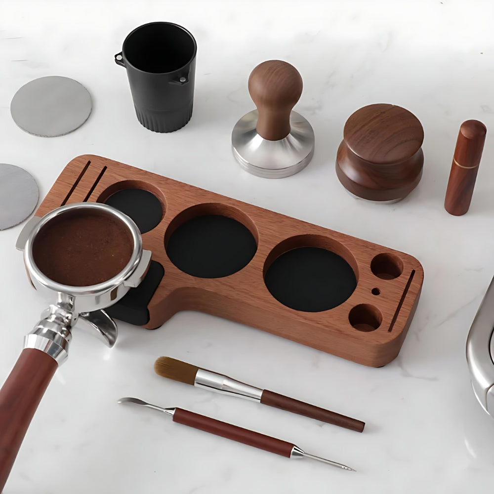 Espresso Tamper Station in Walnut – Coffee Bar Organizer and Stand