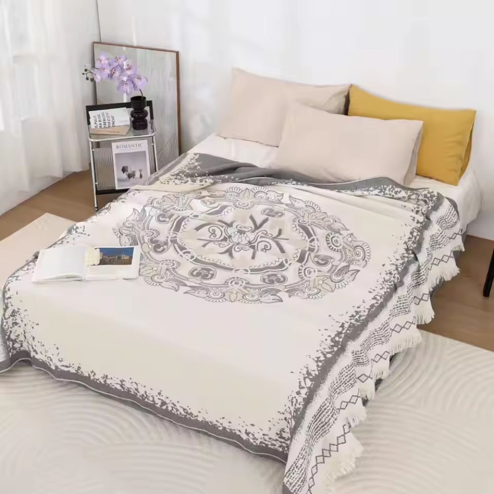 Cozy Cotton Bohemian Throw with Mandala Design