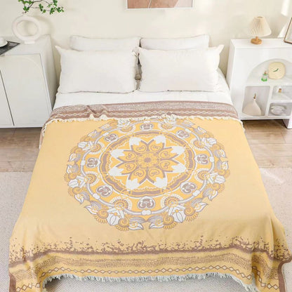 Cozy Cotton Bohemian Throw with Mandala Design