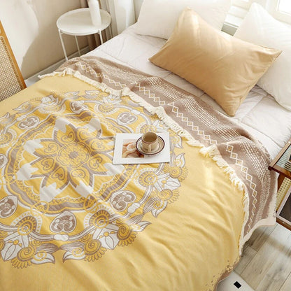 Cozy Cotton Bohemian Throw with Mandala Design