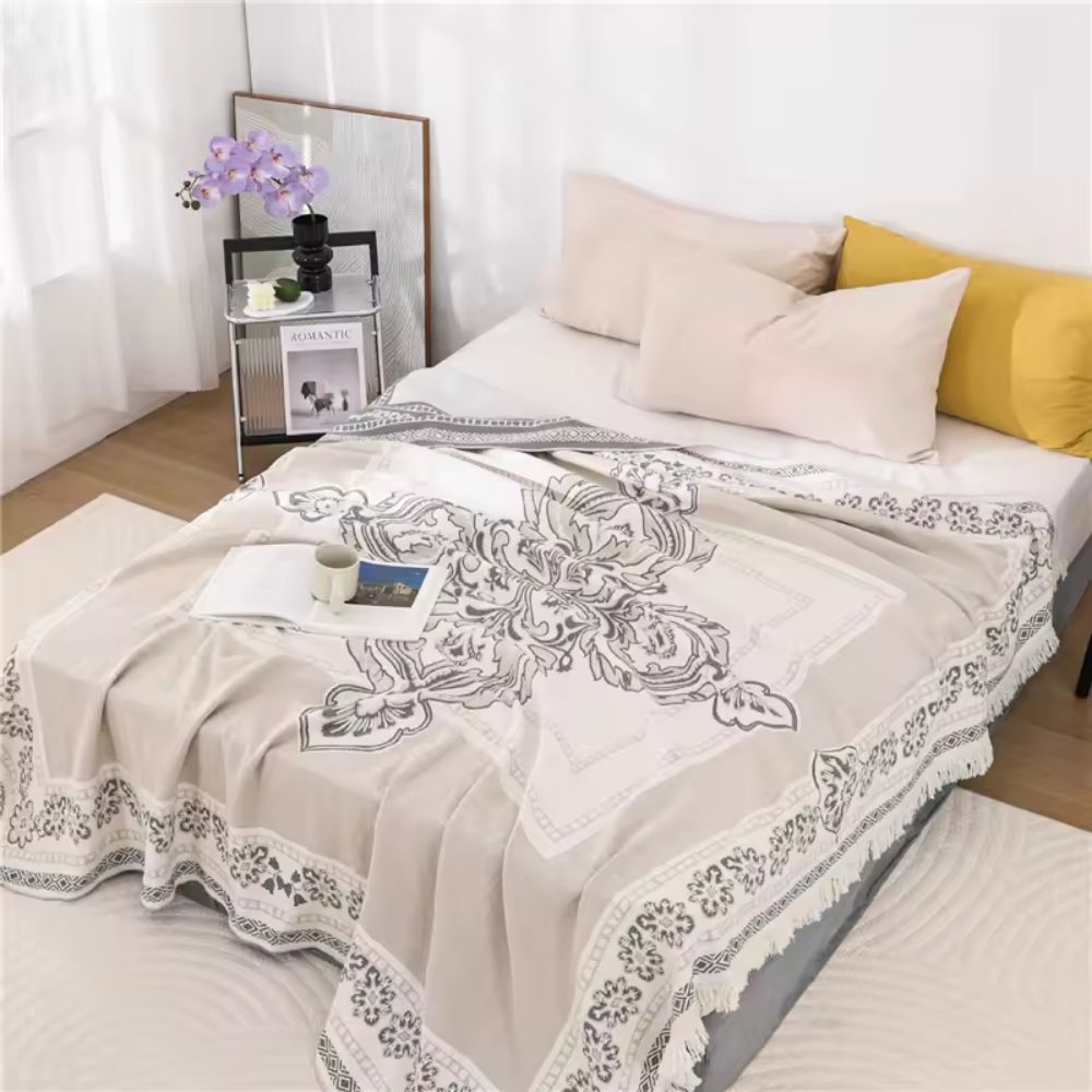 Cozy Cotton Bohemian Throw with Mandala Design