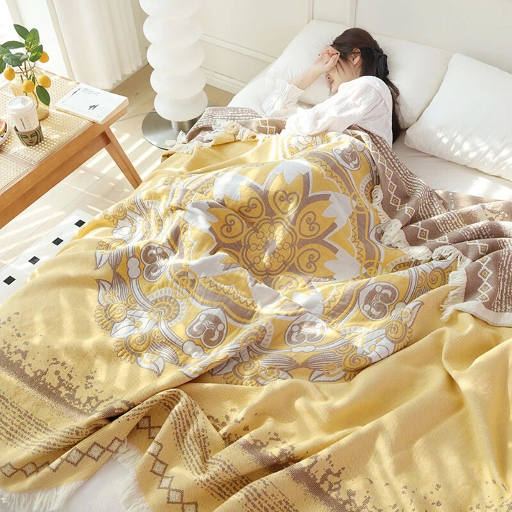 Cozy Cotton Bohemian Throw with Mandala Design