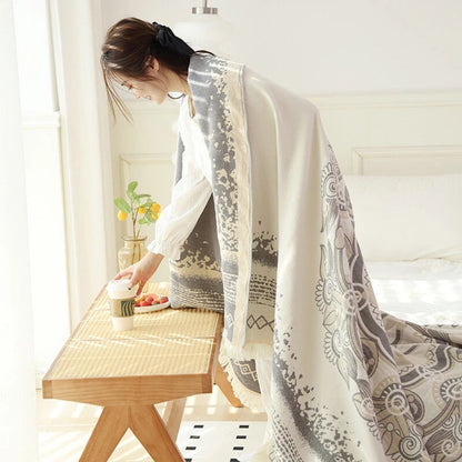 Cozy Cotton Bohemian Throw with Mandala Design