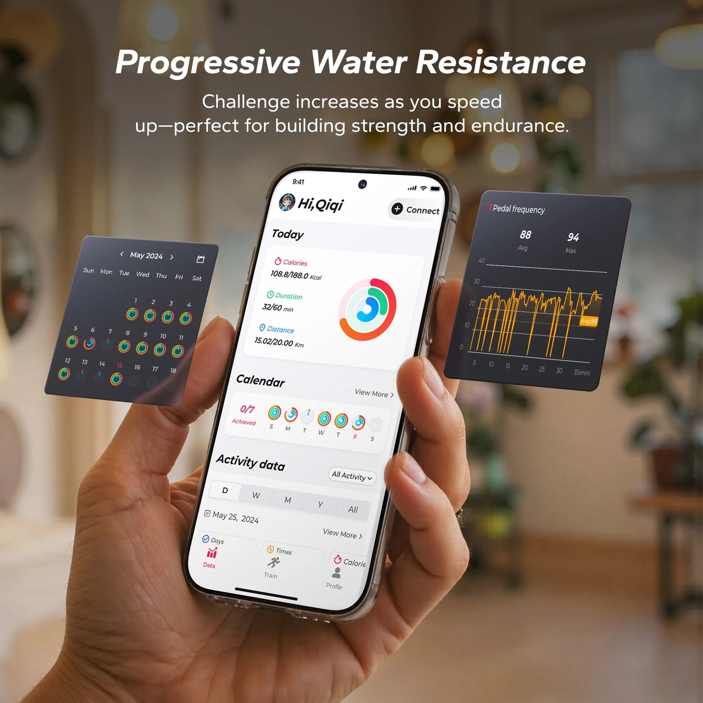 Compact Wooden Water Rowing Machine | Bluetooth App, Workout Monitor, 400 lb Capacity