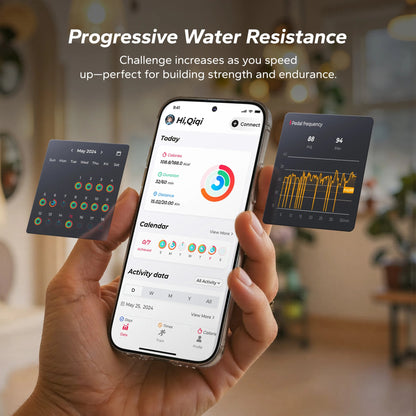 Compact Wooden Water Rowing Machine | Bluetooth App, Workout Monitor, 400 lb Capacity