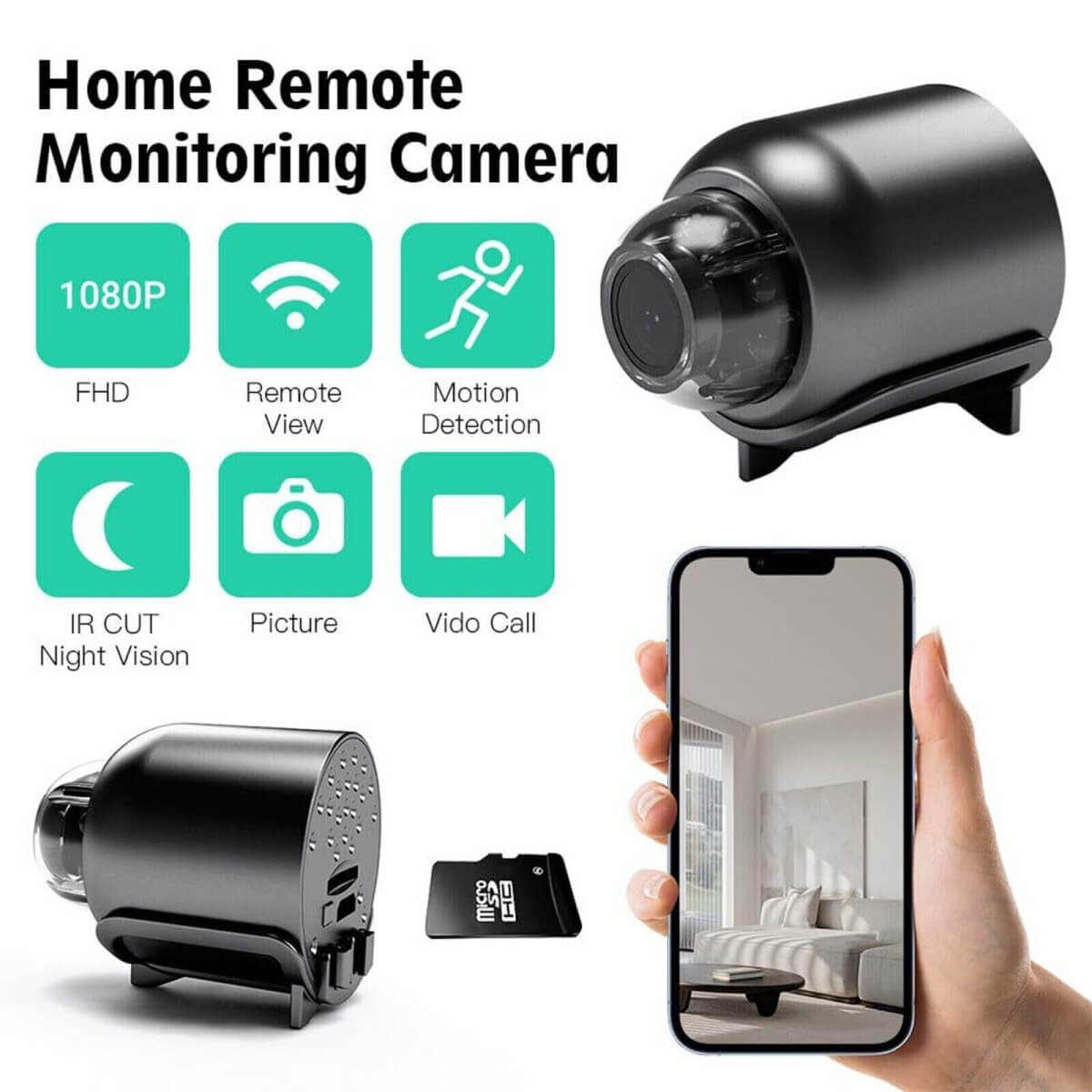 High-Definition Compact Camera Featuring Remote Access and Wide-Angle Lens