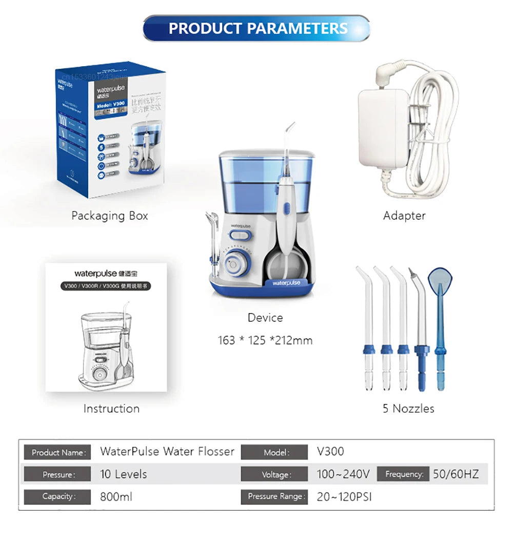 Electric Water Flosser for Gum Health, Braces & Implants – 1800 Pulses/min, 800ml Tank, 5 Tips, Adjustable Pressure