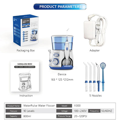 Electric Water Flosser for Gum Health, Braces & Implants – 1800 Pulses/min, 800ml Tank, 5 Tips, Adjustable Pressure