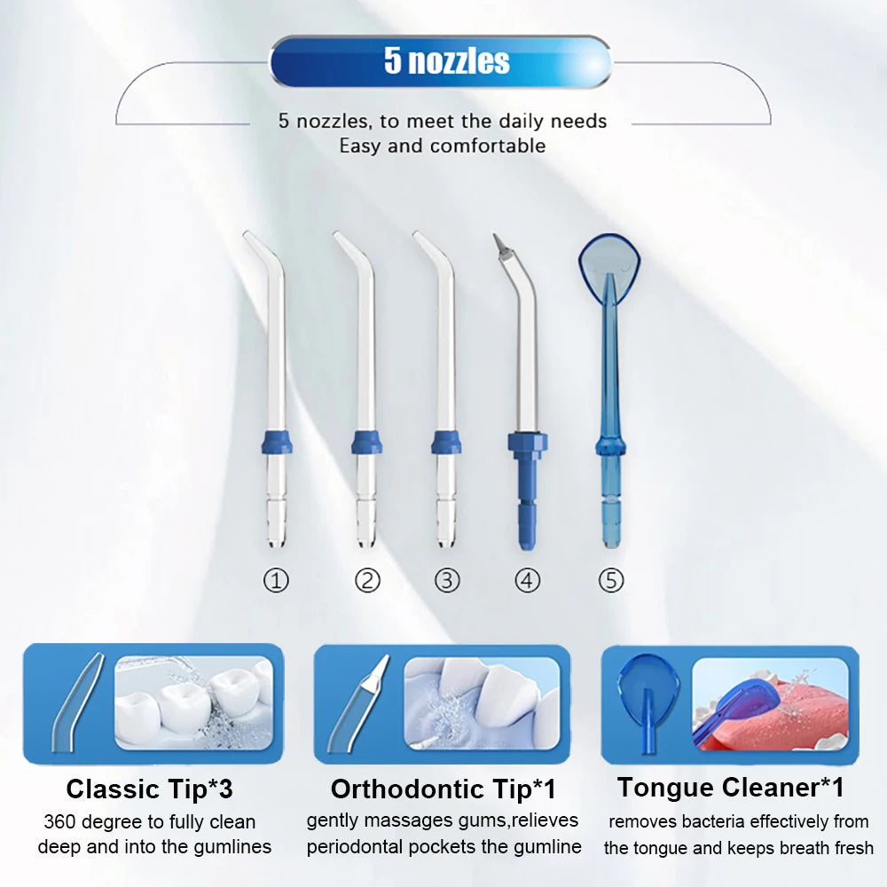 Electric Water Flosser for Gum Health, Braces & Implants – 1800 Pulses/min, 800ml Tank, 5 Tips, Adjustable Pressure