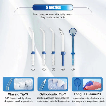 Electric Water Flosser for Gum Health, Braces & Implants – 1800 Pulses/min, 800ml Tank, 5 Tips, Adjustable Pressure