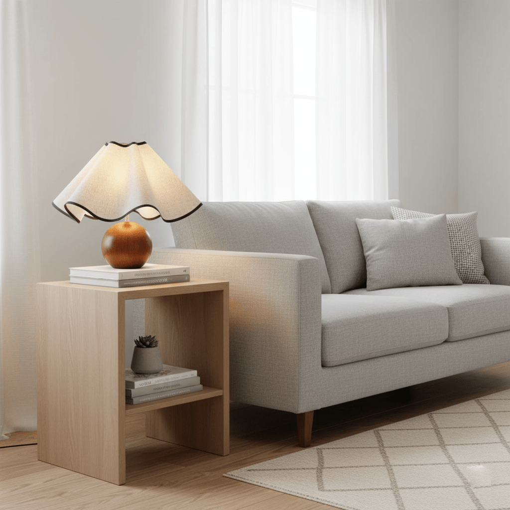 Modern Table Lamp with Fabric Shade in Wave Crest Design