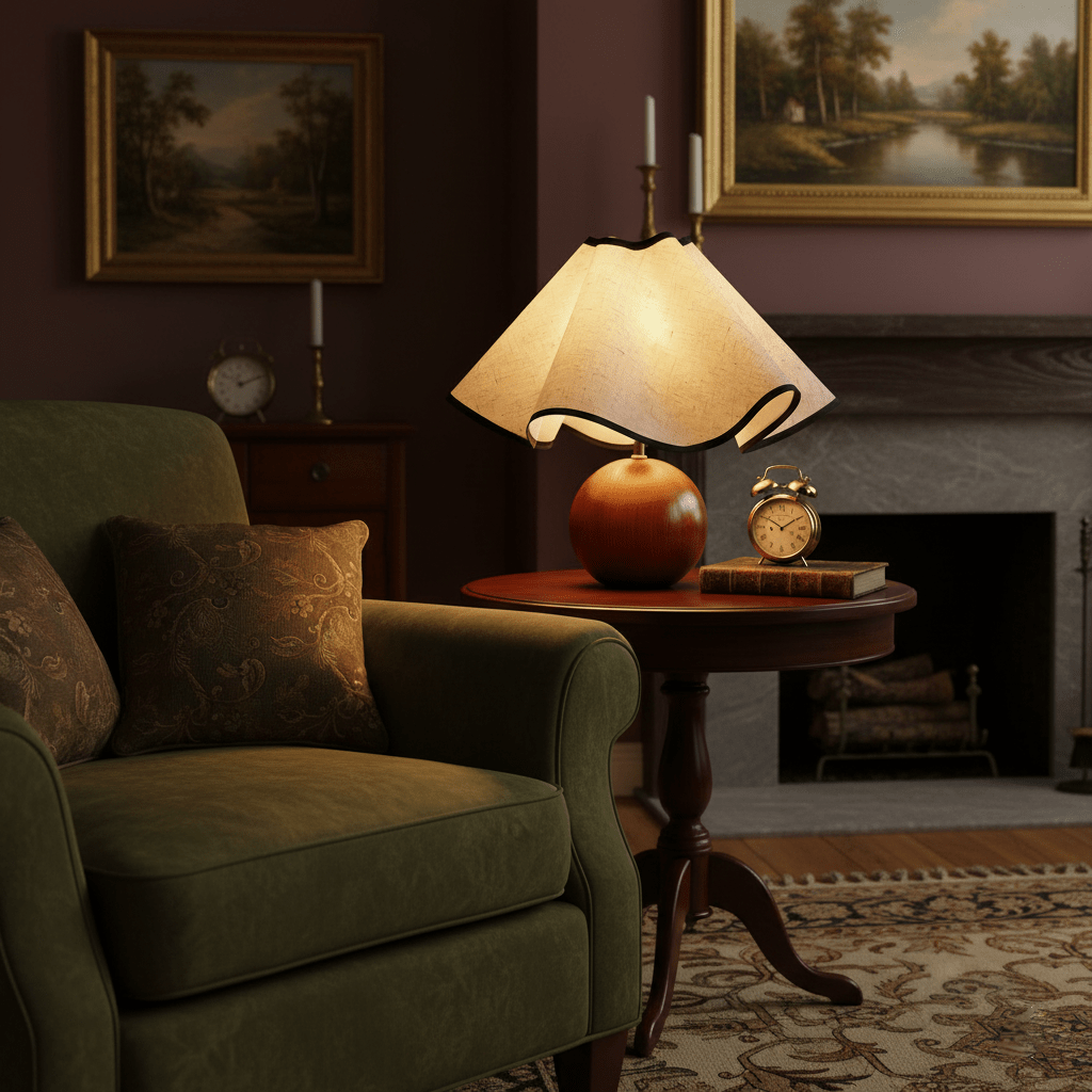 Modern Table Lamp with Fabric Shade in Wave Crest Design