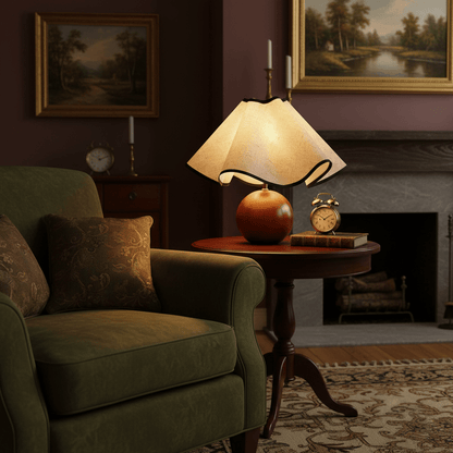 Modern Table Lamp with Fabric Shade in Wave Crest Design