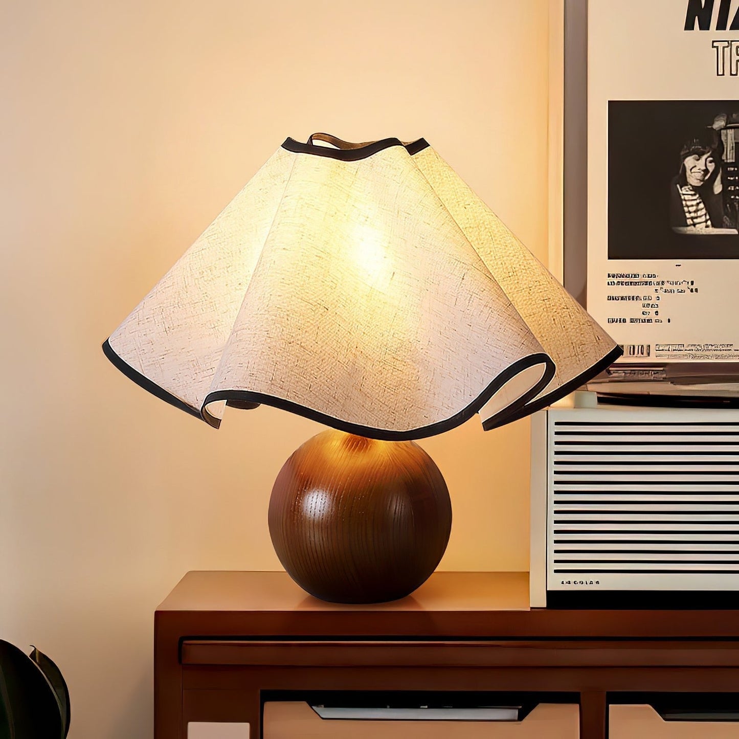 Modern Table Lamp with Fabric Shade in Wave Crest Design