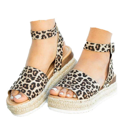 Platform Wedge Sandals with Ankle Strap and Buckle for Women