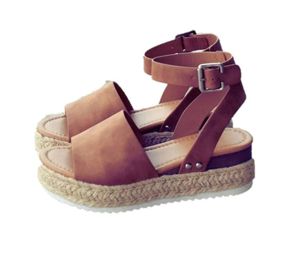 Platform Wedge Sandals with Ankle Strap and Buckle for Women