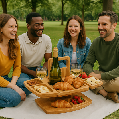 Portable Picnic Table with Snack Compartments & Cup Holders