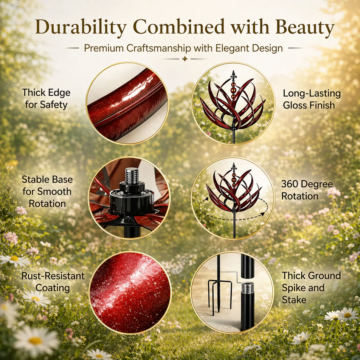 Elegant Flower-Shaped Metal Wind Spinner for Gardens