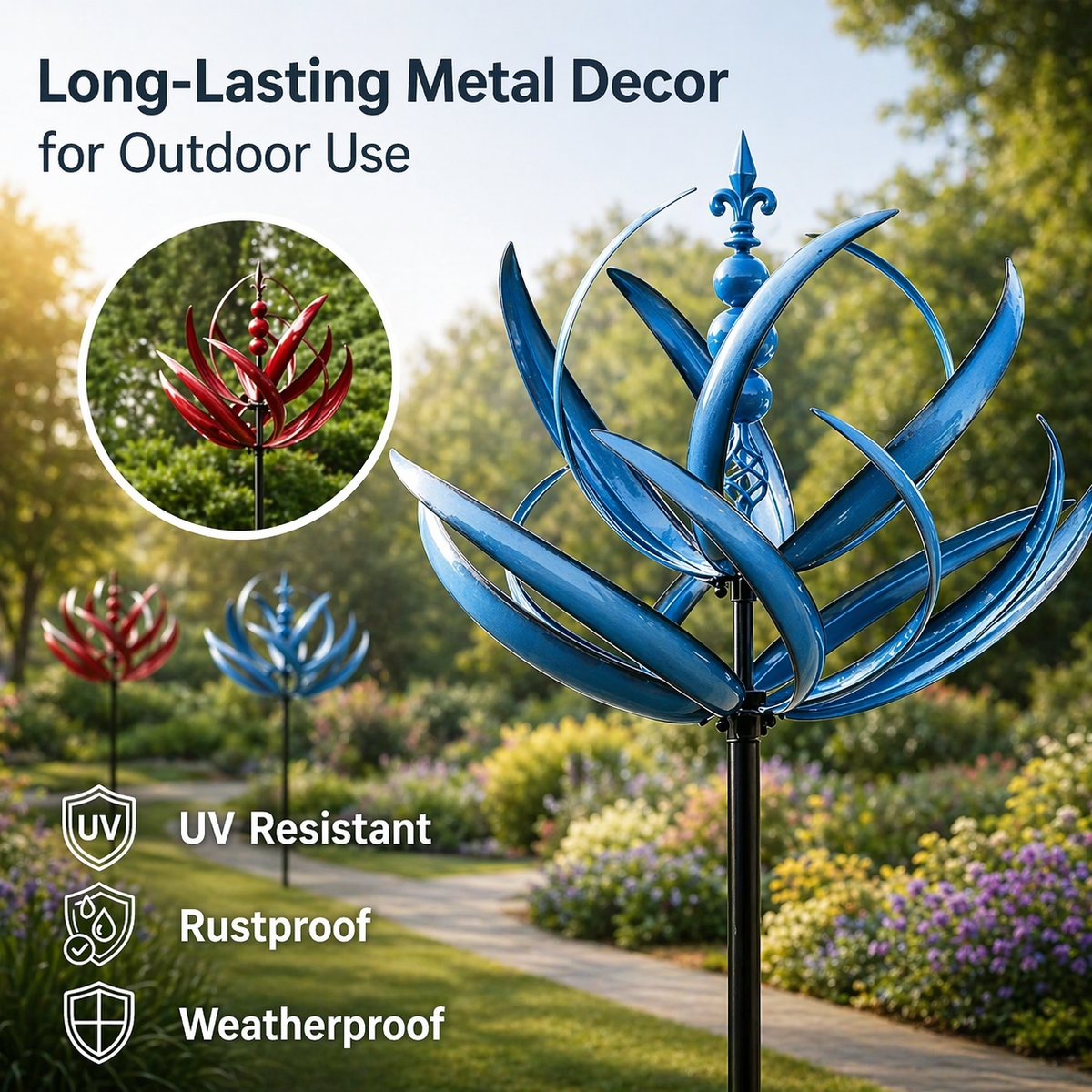 Elegant Flower-Shaped Metal Wind Spinner for Gardens