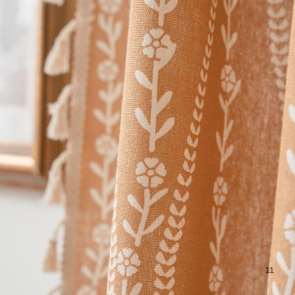 Chic Beige Tassel Curtains with Wheat Design