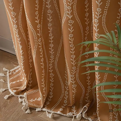 Chic Beige Tassel Curtains with Wheat Design