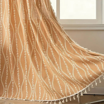 Chic Beige Tassel Curtains with Wheat Design