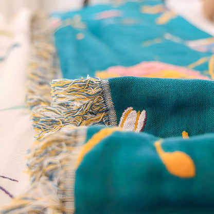 Charming Avian Cotton Throw with Stylish Tassels