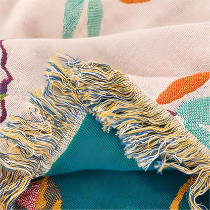 Charming Avian Cotton Throw with Stylish Tassels