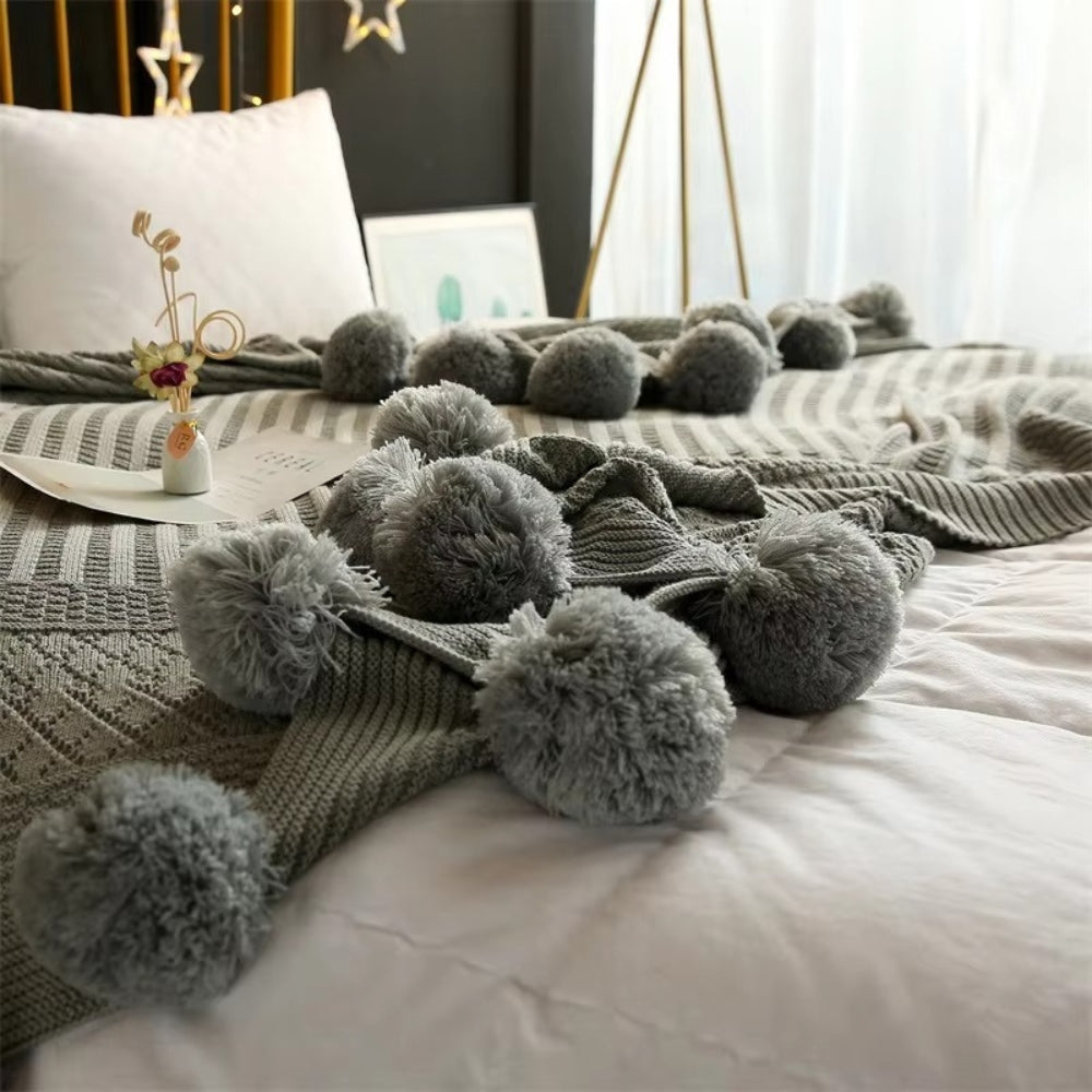 Cozy Charm Pom-Pom Throw Blanket