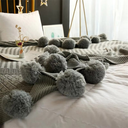 Cozy Charm Pom-Pom Throw Blanket