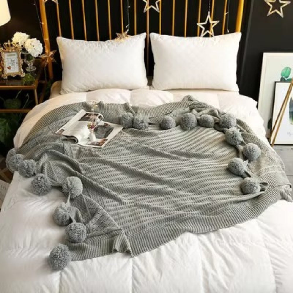 Cozy Charm Pom-Pom Throw Blanket