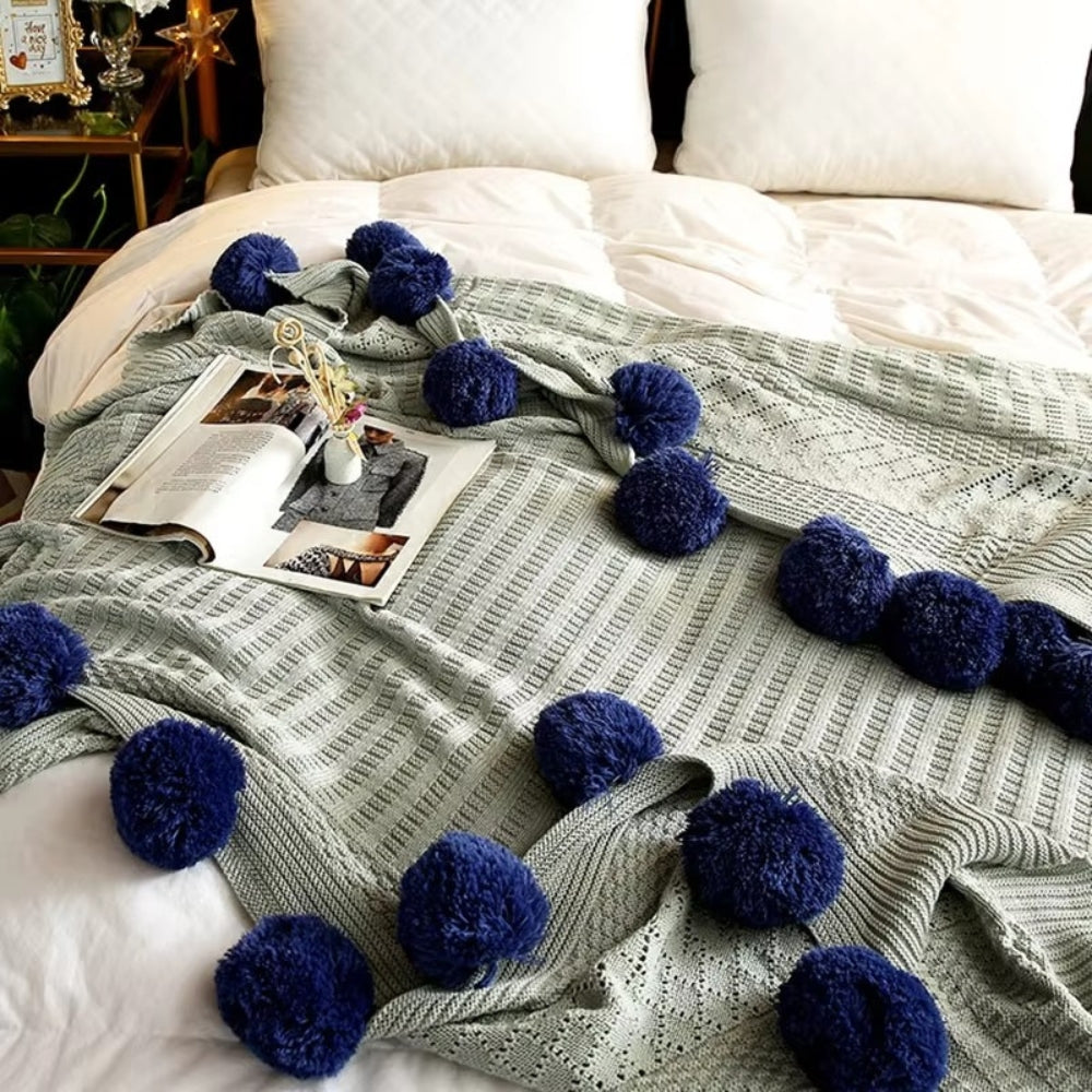 Cozy Charm Pom-Pom Throw Blanket