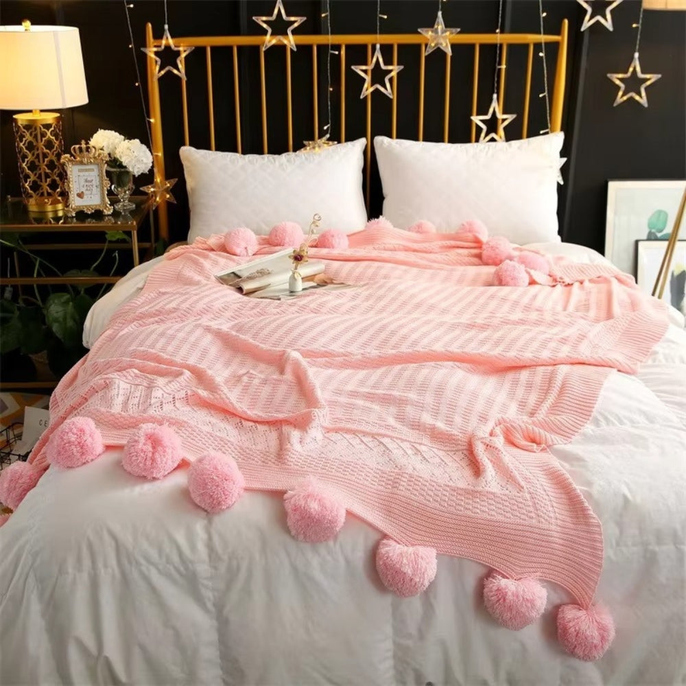 Cozy Charm Pom-Pom Throw Blanket