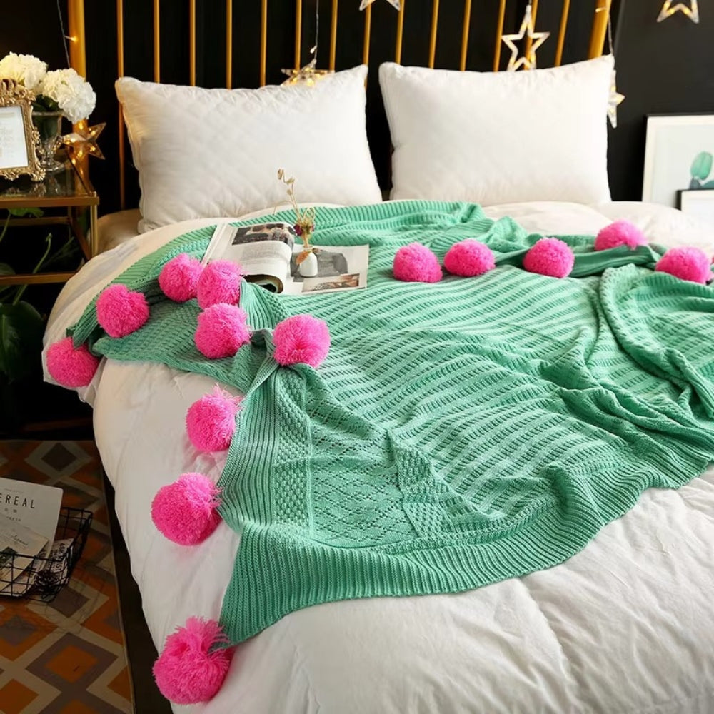 Cozy Charm Pom-Pom Throw Blanket
