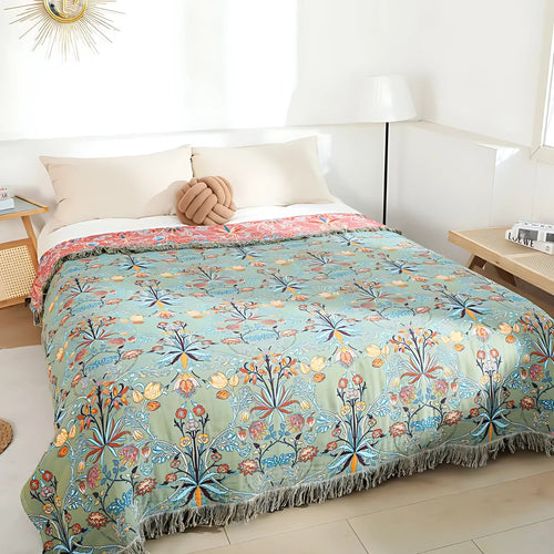 Botanical Bliss Reversible Cotton Throw Blanket