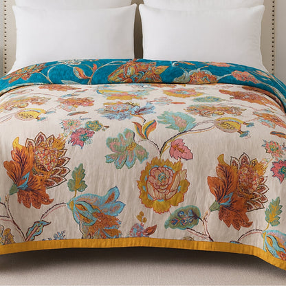 Floral Haven Reversible Cotton Throw Blanket