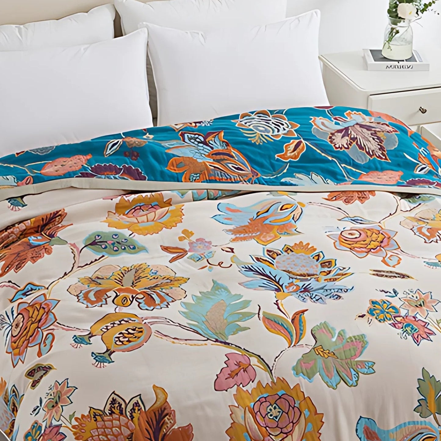 Floral Haven Reversible Cotton Throw Blanket