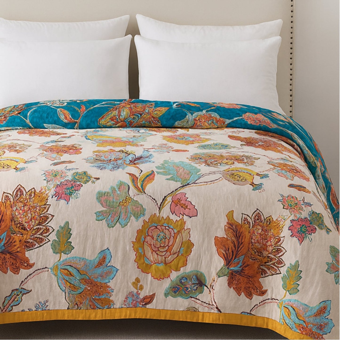 Floral Haven Reversible Cotton Throw Blanket