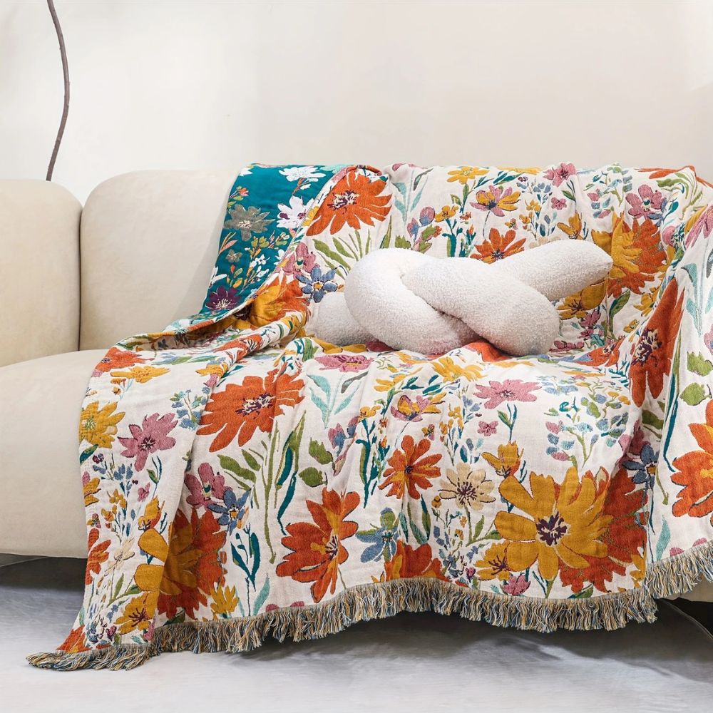 Vibrant Floral Cotton Throw Blanket for Cozy Comfort