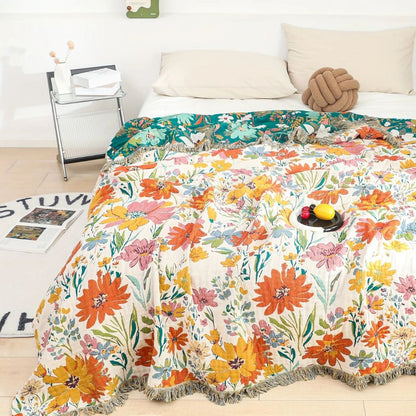 Vibrant Floral Cotton Throw Blanket for Cozy Comfort