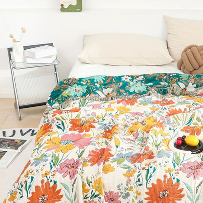 Vibrant Floral Cotton Throw Blanket for Cozy Comfort