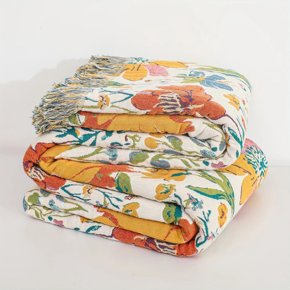Vibrant Floral Cotton Throw Blanket for Cozy Comfort
