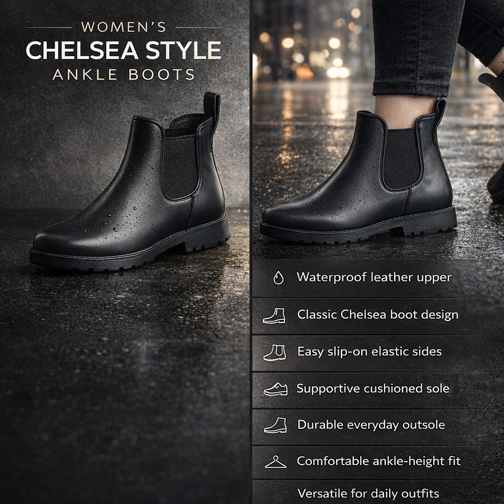Waterproof Leather Ankle Boots for Women – Slip-On Chelsea Style