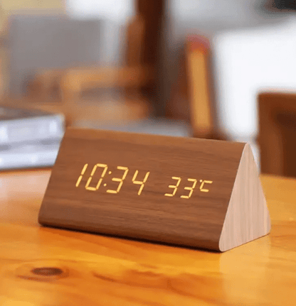 LED Display Wooden Desk Clock with Clap Activation – Modern Design