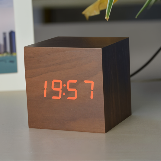 Elegant Digital LED Clock in Wood Finish