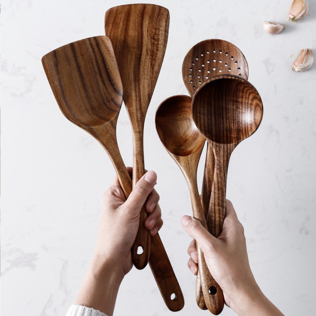 Set of Kitchen Utensils Made from Wood