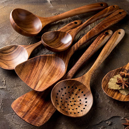 Set of Kitchen Utensils Made from Wood