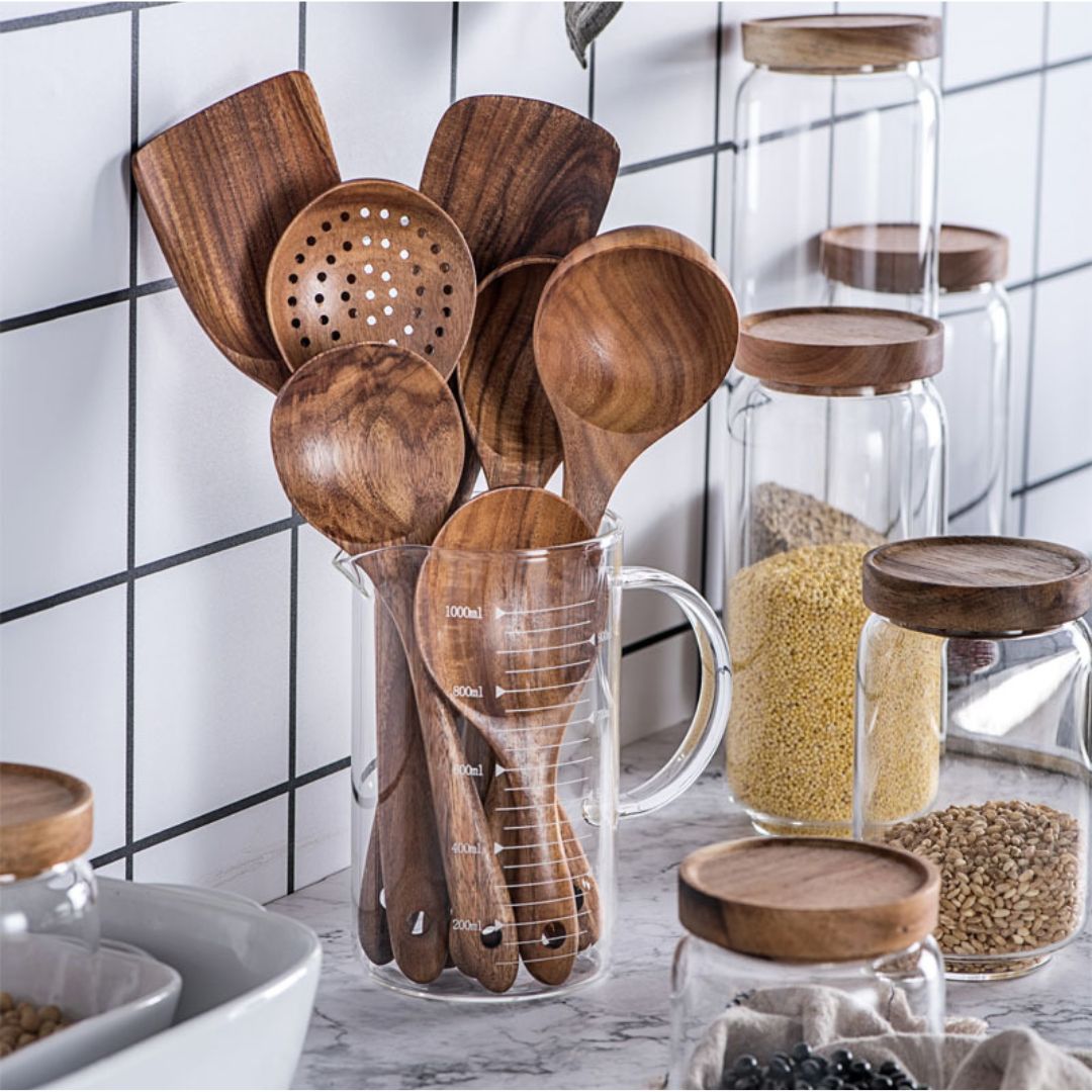 Set of Kitchen Utensils Made from Wood