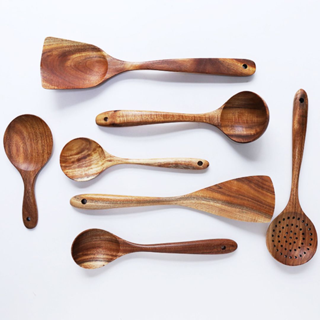 Set of Kitchen Utensils Made from Wood