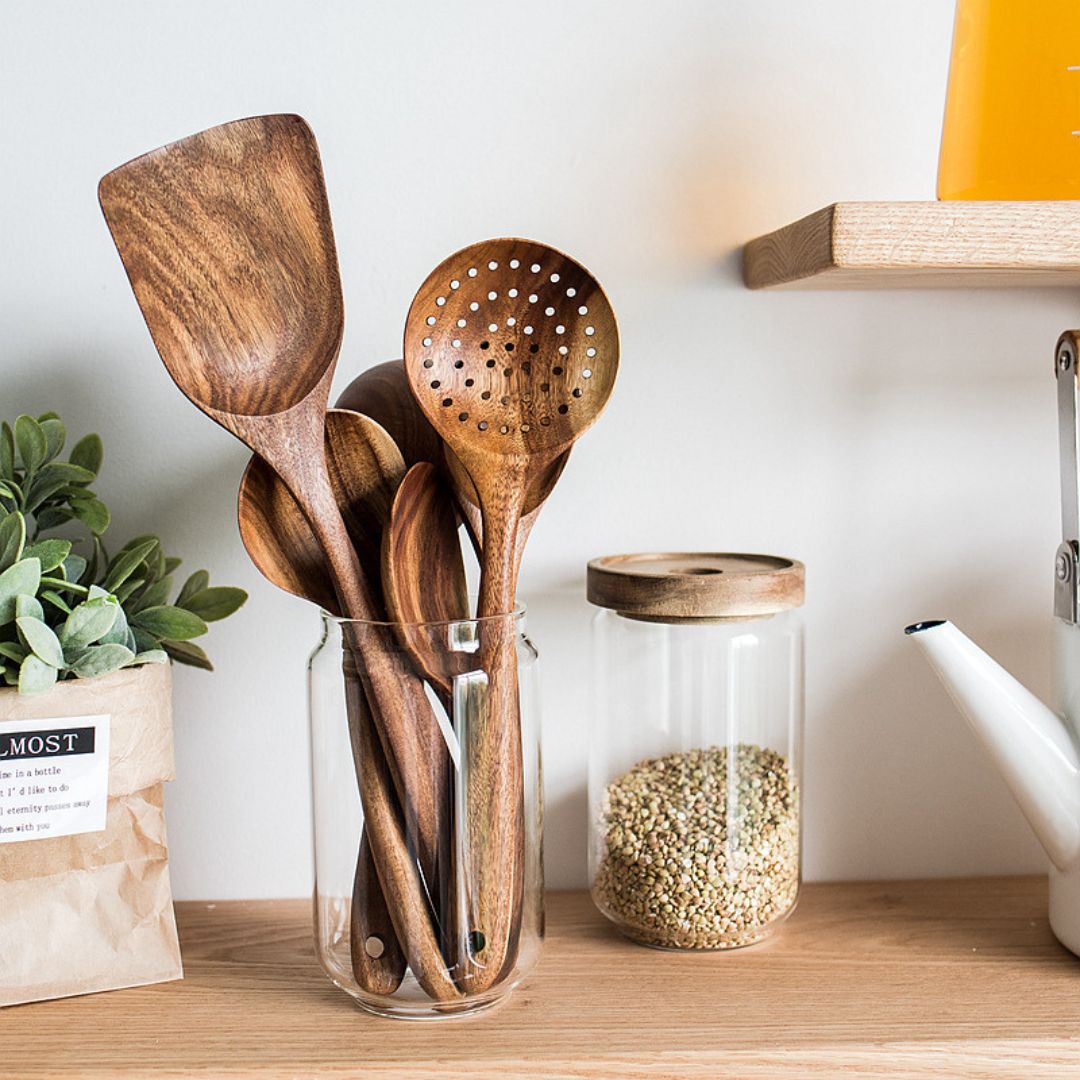 Set of Kitchen Utensils Made from Wood